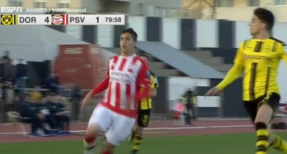 Beto Da Silva tuvo algunos minutos en el partido Borussia Dortmund vs PSV Eindhoven. (Foto: Captura)