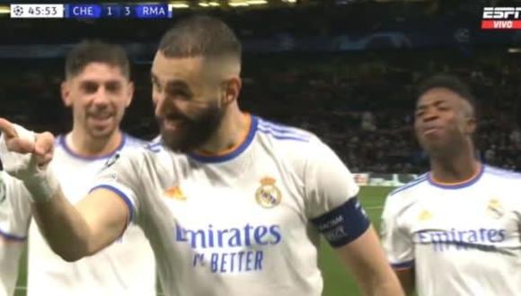 Benzema anotó un triplete para el Real Madrid vs. Chelsea. (Foto: captura de pantalla - ESPN)