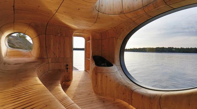 Mira este hermoso sauna tridimensional con vista al mar - 1