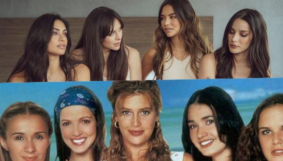 (Arriba) El elenco de "La venganza de las Juanas" de Netflix. (Abajo) Angie Cepeda y las actrices de la versión original de 1997.
