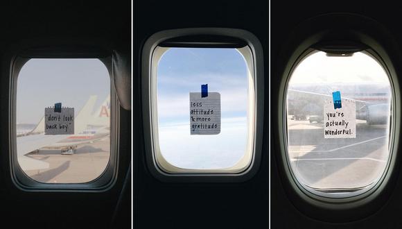 Aeromoza alegra pasajeros con mensajes positivos en su ventana