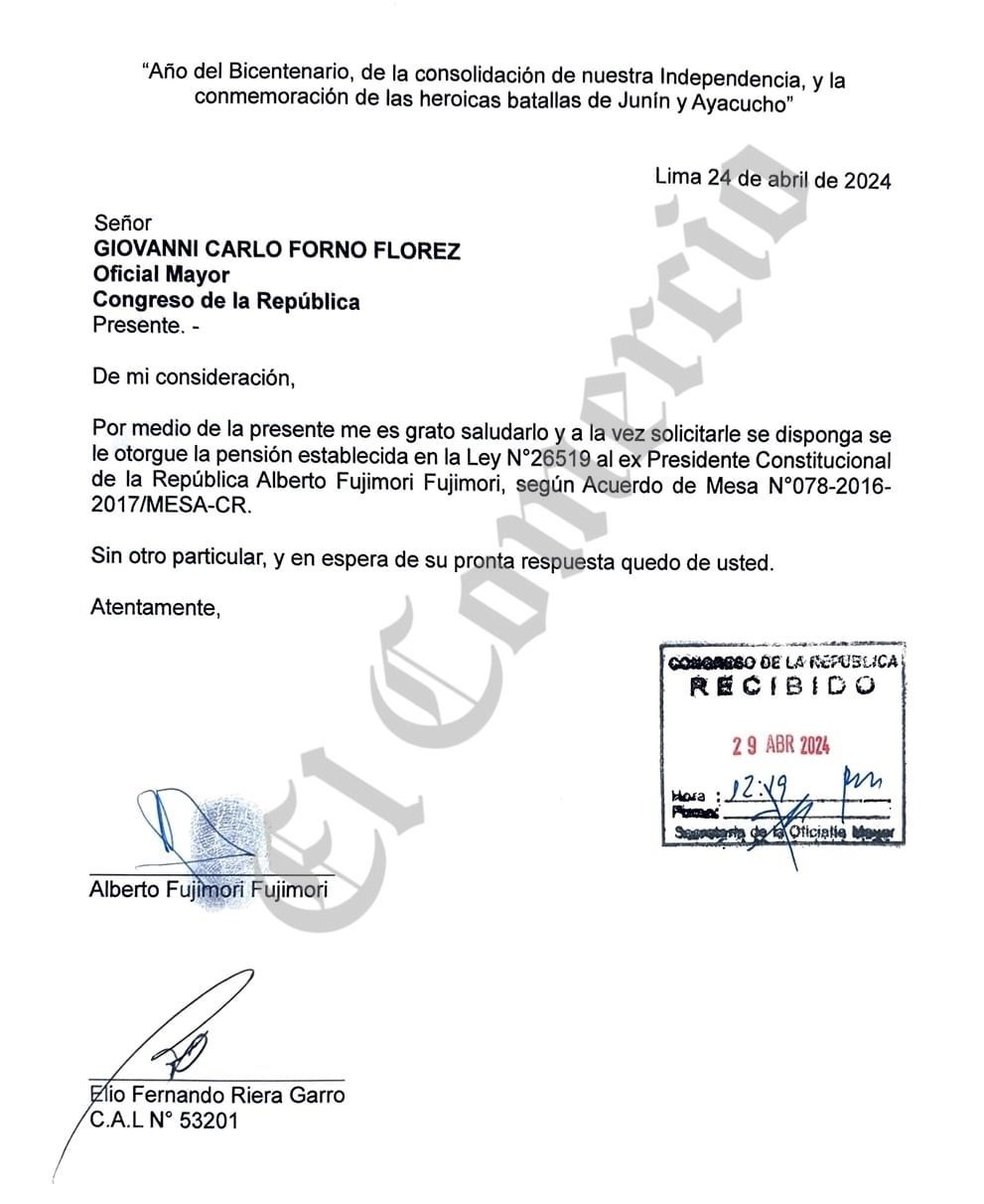 Este es el pedido que hizo Alberto Fujimori para que se le otorgue la pensión por ser expresidente.