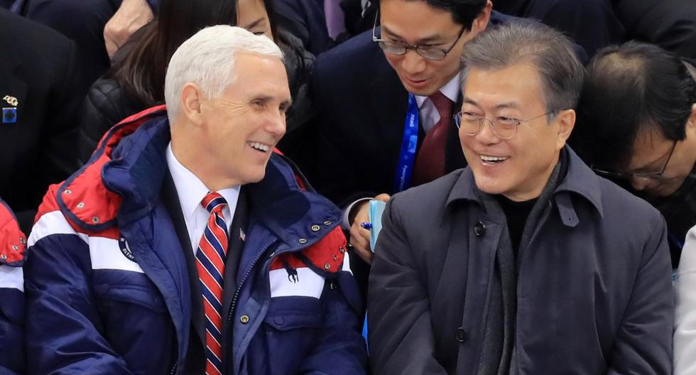 Mike Pence, vicepresidente de EEEUU se reunió con el mandatario de Corea del Sur, Moon Jae-in y estuvieron en el inicio de los JJOO de Invierno. (Foto: EFE)