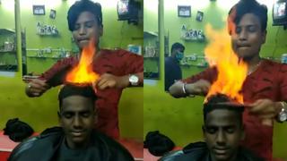 Barbero corta el cabello de sus clientes utilizando fuego e impacta a miles en redes sociales