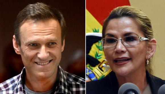 El líder opositor de Rusia, Alexei Navalny, y la expresidenta transitoria de Bolivia, Jeanine Áñez. (AFP).