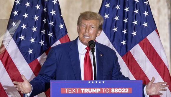 El expresidente estadounidense Donald Trump pronuncia un discurso en su resort Mar-a-Lago en Palm Beach, Florida, EE. UU., el 4 de abril de 2023. (Foto de EFE/EPA/CRISTOBAL HERRERA-ULASHKEVICH)