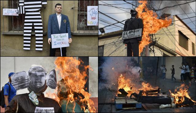 Guaidó, Maduro y "el apagón" ardieron en la quema de Judas en Venezuela. Fotos: AFP