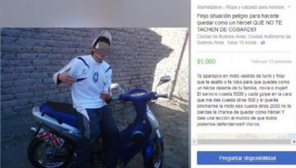 Un paculiar aviso en Marketplace, el sitio de anuncios de Facebook se ha convertido en viral en Argentina. En él, un joven se ofrece para hacerse pasar por delincuente y fracasar, con el fin de que sus empleadores queden como héroes ante sus familiares.