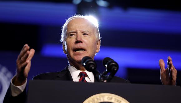 El presidente estadounidense Joe Biden habla en la conferencia United Auto Workers (UAW) en Washington, DC, EE.UU., el 24 de enero de 2024. EFE/EPA/Ting Shen