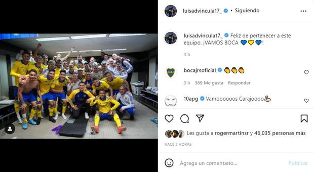 The publication of Luis Advíncula on Instagram, after the victory of Boca Juniors.