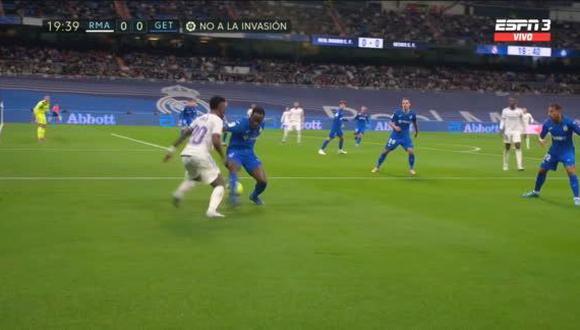 Vinicius Junior hizo fantástica jugada en el Real Madrid vs. Getafe. (Captura: ESPN3)