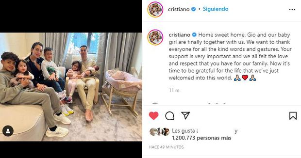Cristiano Ronaldo y el mensaje tras regresar a casa con su nueva hija. (Captura: Instagram)