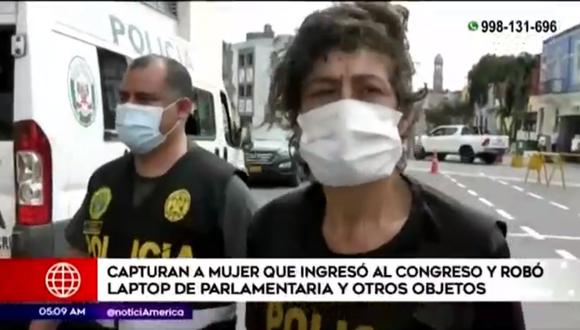 Vanessa Cejuela Correa fue capturada como la autora del robo en el Congreso. (América TV)