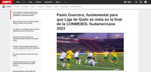 Medios internacionales elogiaron a Paolo Guerrero por llegar a la final de la Copa Sudamericana 2023. (Foto: Captura)