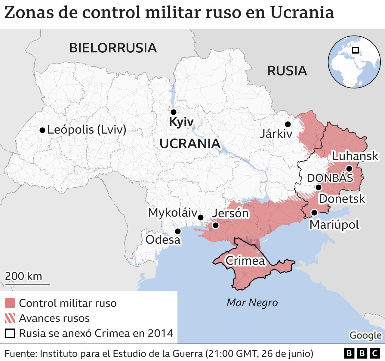 Map of the Russian advance in the Ukraine.