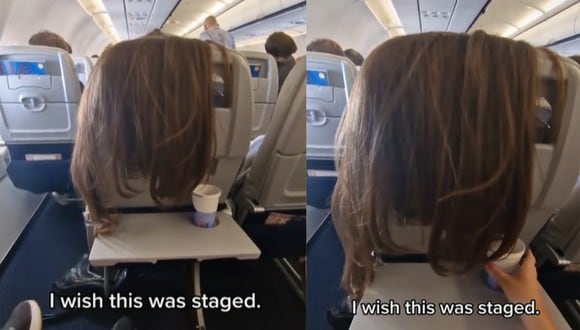 Una pasajera de avión colocó su gran cabello sobre el espaldar de un asiento y el video se volvió viral. (Foto: TikTok/julie.b.christensen).