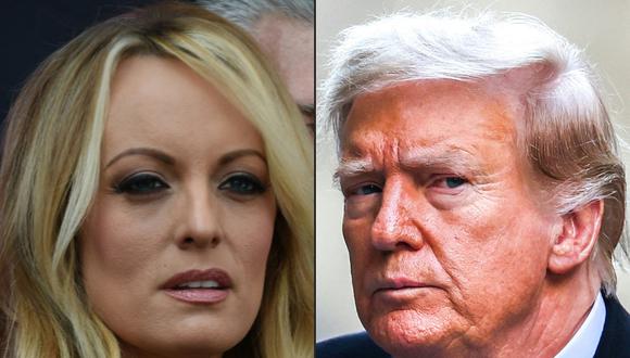 La estrella de cine para adultos, Stormy Daniels; y el expresidente estadounidense, Donald Trump. (Fotos de Robyn Beck / Charly TRIBALLEAU / AFP)