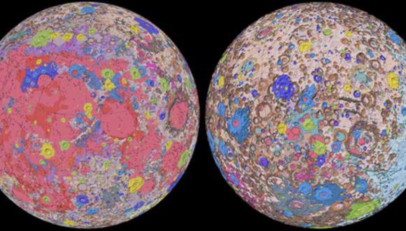 El mapa muestra en detalle las características geológicas de ambas caras de la Luna. (USGS)
