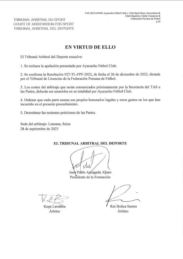 TAS resolvió fallo a favor de Sport Boys tras pedido de Ayacucho FC. (Foto: Twitter)