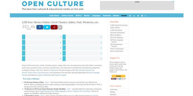 Open Culture es una plataforma cultural, con películas, libros y demás contenido libre (Foto: Open Culture)