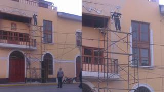 Huánuco: pintan la Municipalidad sin medidas de seguridad