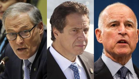 De izquierda a derecha, los gobernadores Jay Inslee (Washington), Andrew Cuomo (Nueva York) y Andrew Cuomo (California). Foto: AP/ Reuters