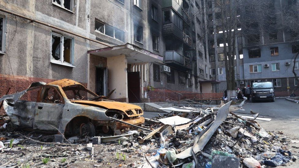 Destruction in Mariupol after a Russian attack.