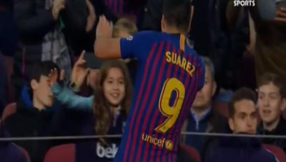 Barcelona vs. Real Madrid: Luis Suárez festejó el 3-1 con su hija y el hijo de Messi | VIDEO. (Foto: Captura de pantalla)