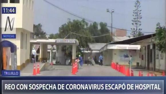 Coronavirus en Perú: Interno con síntomas de COVID-19 fuga del Hospital Regional de Trujillo. (Foto: Captura de pantalla / CANAL N)
