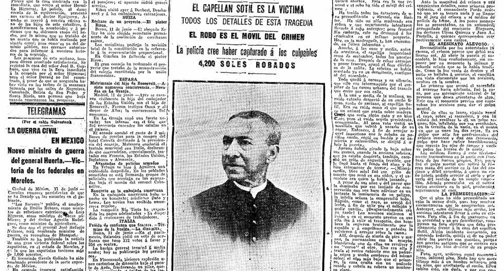 El asesinato del sacerdote José Sotil fue noticia de primera plana en junio de 1914. Foto: GEC Archivo Histórico