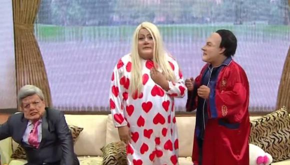 JB en ATV presentó su parodia de Brunella Horna y Richard Acuña. (Captura ATV)