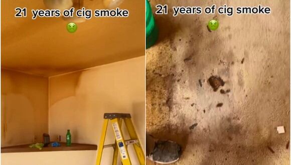Los efectos de fumar dentro de una casa durante más de 20 años. (Foto: @camelgum / TikTok)