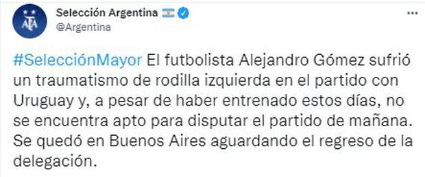 'Papu' Gómez será baja para el Argentina vs. Brasil.