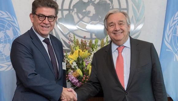 El canciller Meza-Cuadra y el secretario general de la ONU también dialogoron sobre la situación política mundial y regional. (Foto: Cancillería)