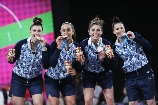 Victoria Llorente, Andrea Boquete, Natacha Pérez y Melisa Gretter consiguieron la medalla de plata para Argentina en Basket 3 vs. 3 | Foto: Cesar Fajardo / Lima 2019