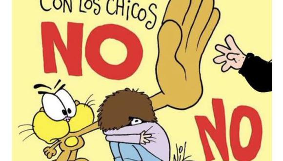 Ilustración de Gaturro publicada tras las polémicas palabras del ministro de Seguridad, Aníbal Fernández, consideradas una amenaza "velada" contra sus hijas por el artista. (Imagen: Nik)