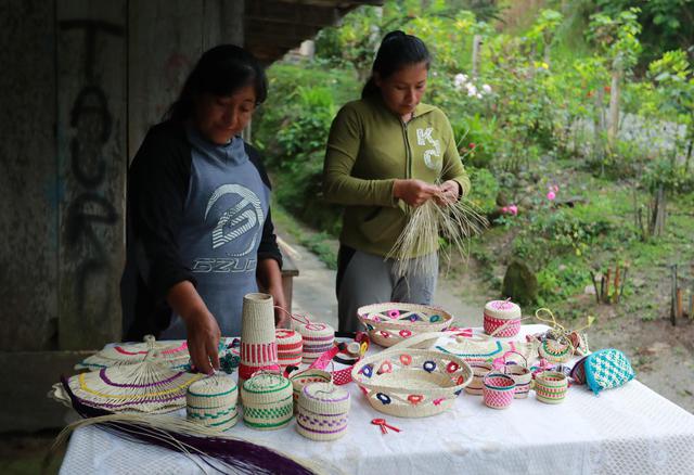 Marilú Pinedo elabora sombreros de paja bombonaje (planta típica de Alto Mayo) y otras artesanías que ofrece a los visitantes. Ella trabaja junto a otra artesana, Felícita Vega. (Foto: Lino Chipana)