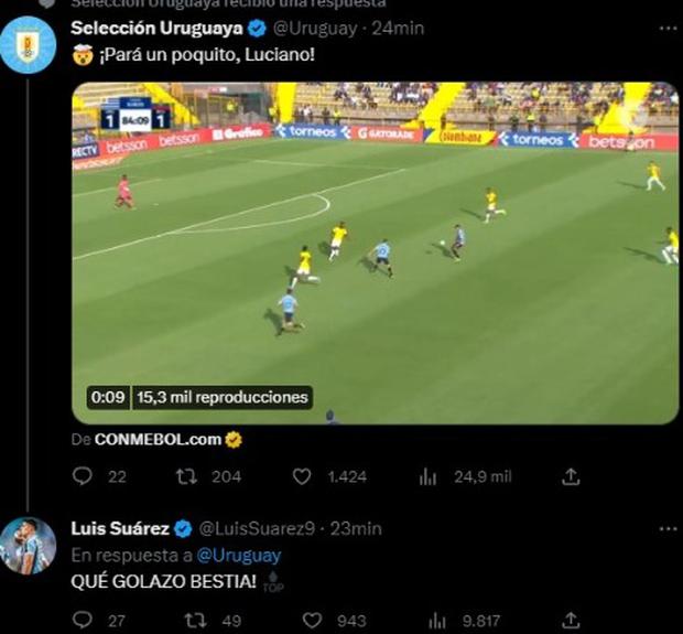 “Qué golazo bestia”: la reacción de Luis Suárez ante el gol de su compatriota en el Sudamericano sub 20.