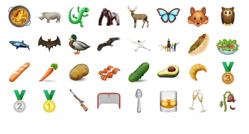 Entre los primeros emojis tenemos varios animales nuevos como el zorro, la mariposa, el rinoceronte, etc. Incluye en los alimentos a la paella española. (Foto: Unicode)