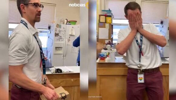 Profesor se emociona hasta las lágrimas cuando sus alumnos le obsequian un par de zapatillas nuevas a cambio de las que habían sido hurtadas. (Foto: Captura Facebook)