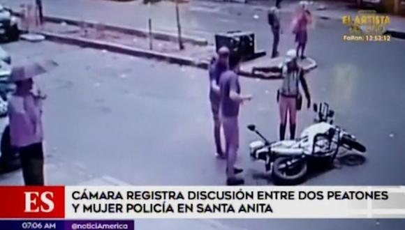 Las cámaras de seguridad captaron el incidente entre la policía y dos sujetos en Santa Anita. (Video: América TV)