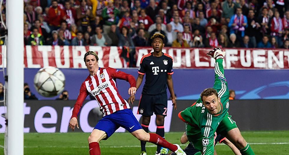 Fernando Torres tuvo una gran ocasión de poder poner el segundo gol del Atlético de Madrid ante Bayern Munich en el Vicente Calderón, pero ocurrió ésto (Foto: Getty Images)