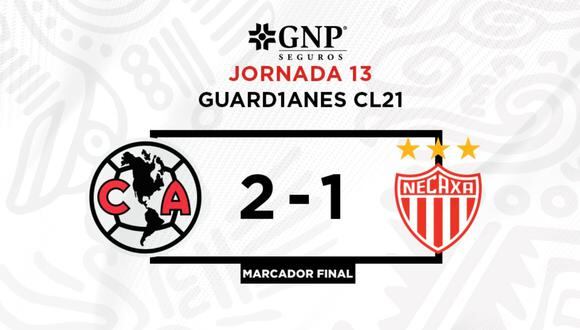 América, con Pedro Aquino, venció 2-1 a Necaxa por la Liga MX 2021