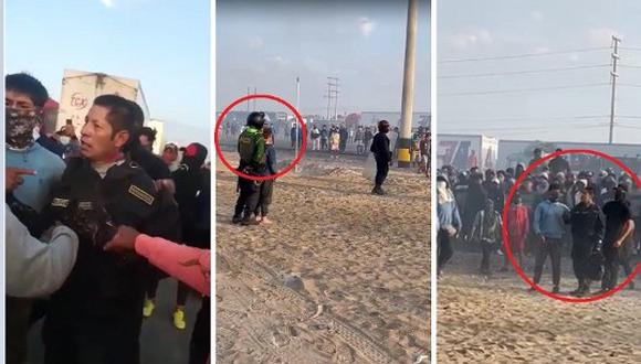 Un policía que despejaba la vía bloqueada por los manifestantes en Ica fue tomado de rehén, y horas después liberado mediante un intercambio. (Imágenes: Captura de video)