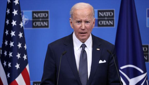 El presidente de Estados Unidos, Joe Biden, se dirige a los medios durante una conferencia de prensa en la sede de la OTAN en Bruselas el 24 de marzo de 2022. (Thomas COEX / AFP).