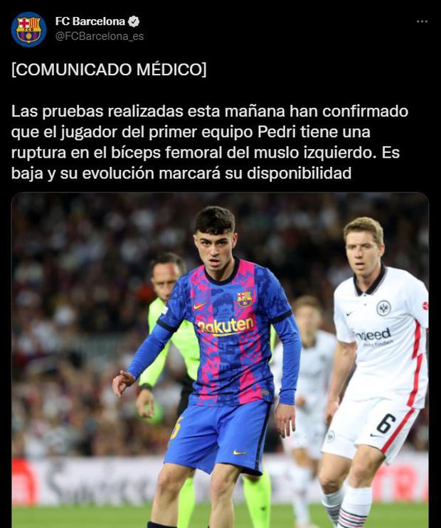 Barcelona confirmó la lesión de Pedri. (Foto: Captura)