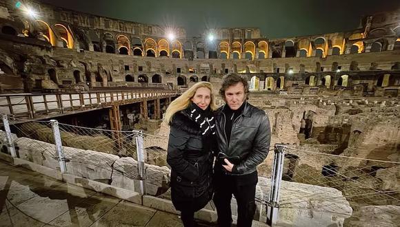 Karina y Javier Milei, presidente de Argentina, en el Coliseo de Roma. (Foto: X)