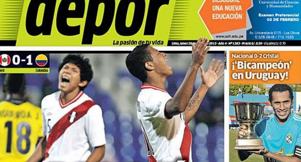 La portada del diario Depor sobre la derrota peruana.