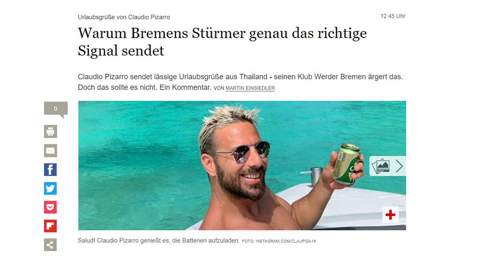Prensa internacional hizo eco de la crítica del directivo del Werder Bremen hacia Claudio Pizarro | Foto: Captura