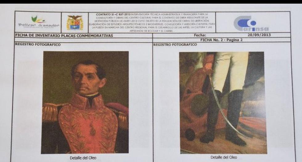Ficha del cuadro perdido de Simón Bolivar. (Foto: Gobernación de Bolívar)